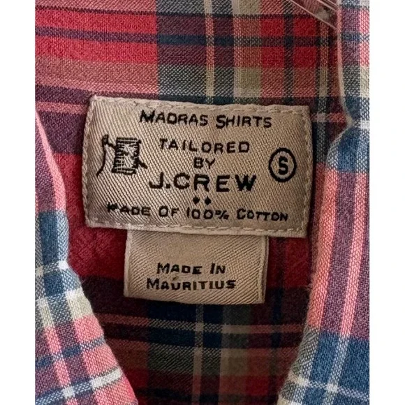 J.Crew Mens Madras Plaid Button Down Shirt Pink Blue Tailored Fit Small - Picture 5 of 6